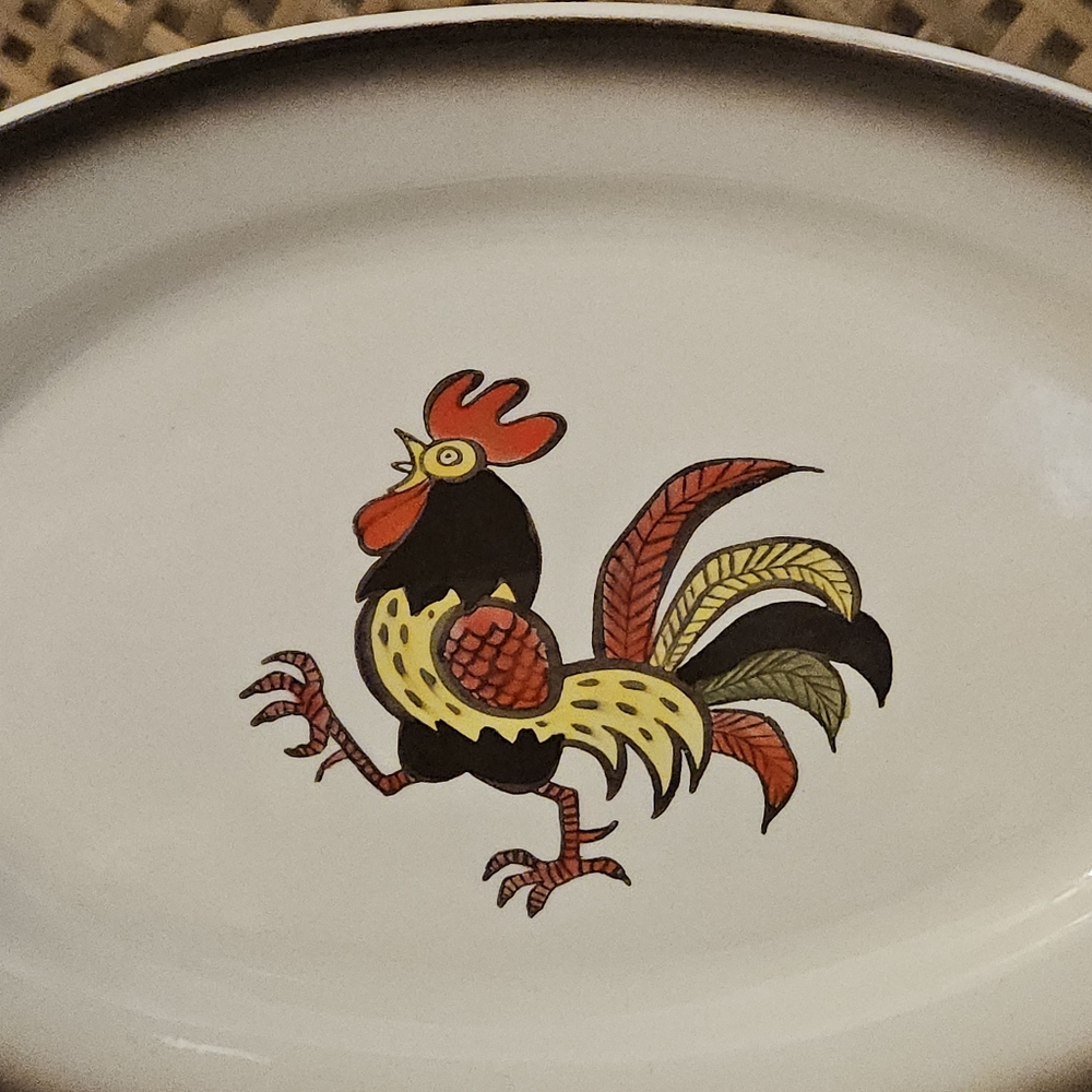 Vintage Metlox Poppytrail Red Rooster Large Oval Serving Platter USA Farmhouse - Picture 11 of 13